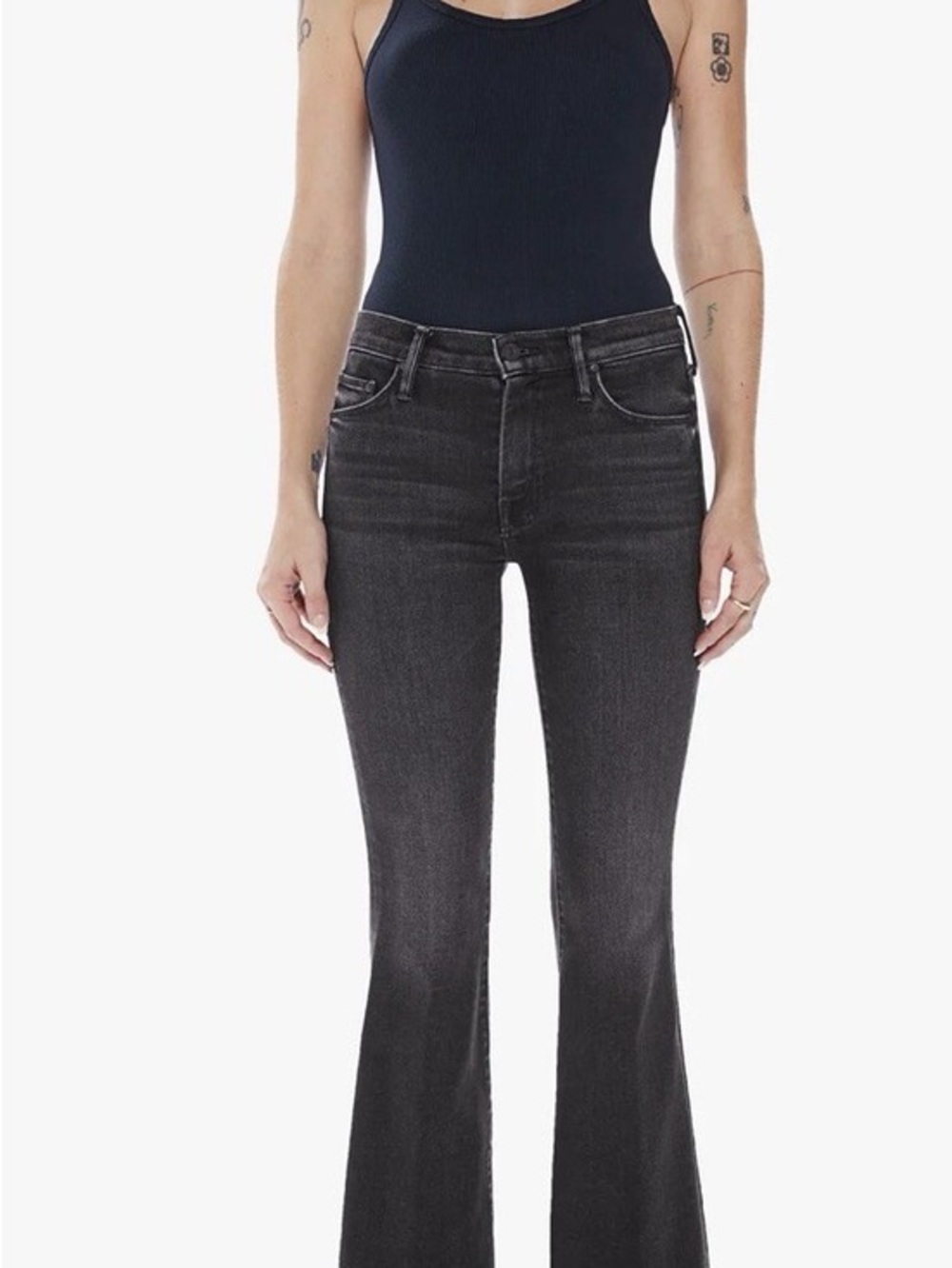 MOTHER The Weekender Deep End High Rise Flare Jeans Black Size 28
